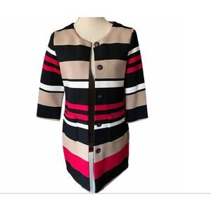 Patrizia Luca Milano Designer Coat, Striped Duster, Tunic Dress Red, Black,